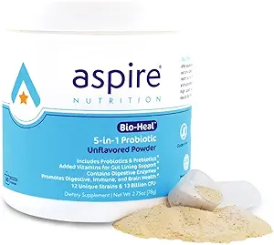Aspire Nutrition 5-σε-1 Bio-Heal® Probiotic for Kids, Men & Women - Best Supplement for Brain Function, Gut Health & Constipation - Ράφι Σταθερό & Ενισχυμένο με Βιταμίνη, Ορυκτά & Πρεβιοτικά - Σκόνη