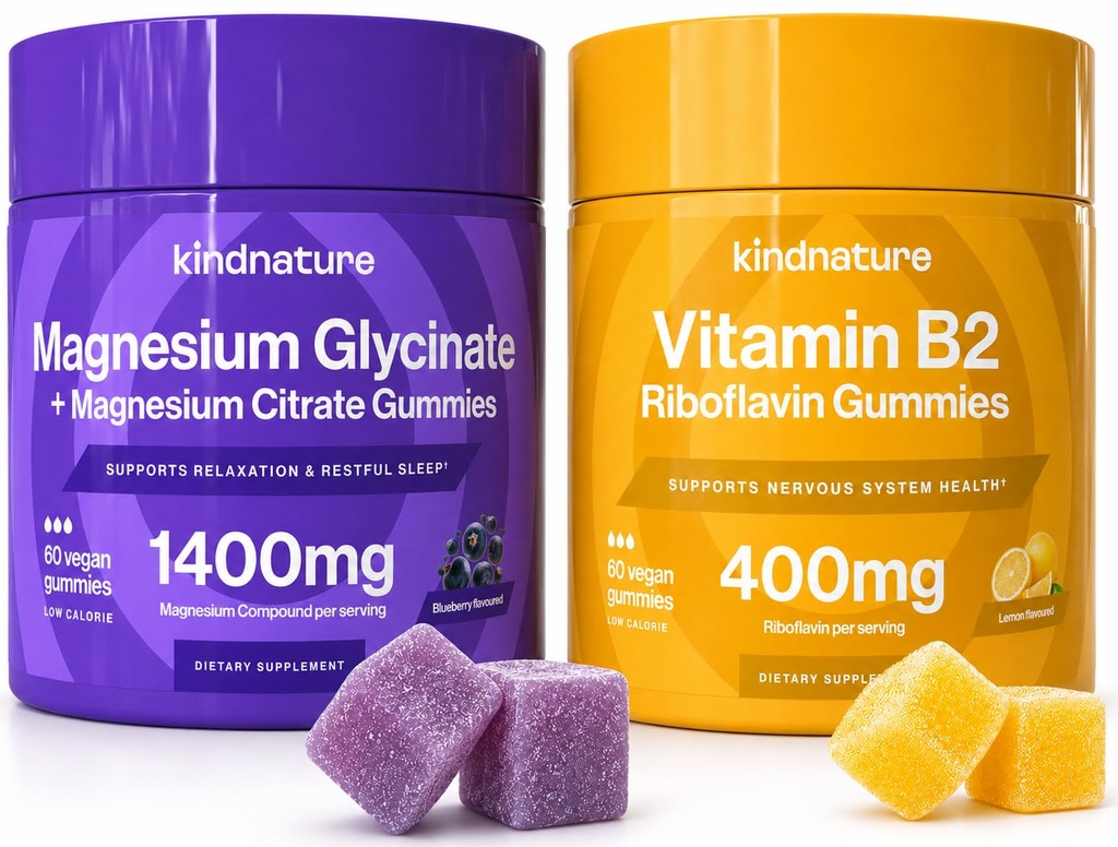 ημικρανία ανακούφιση δύναμη Duo: B2 & Μαγνήσιο Gummies Bundle