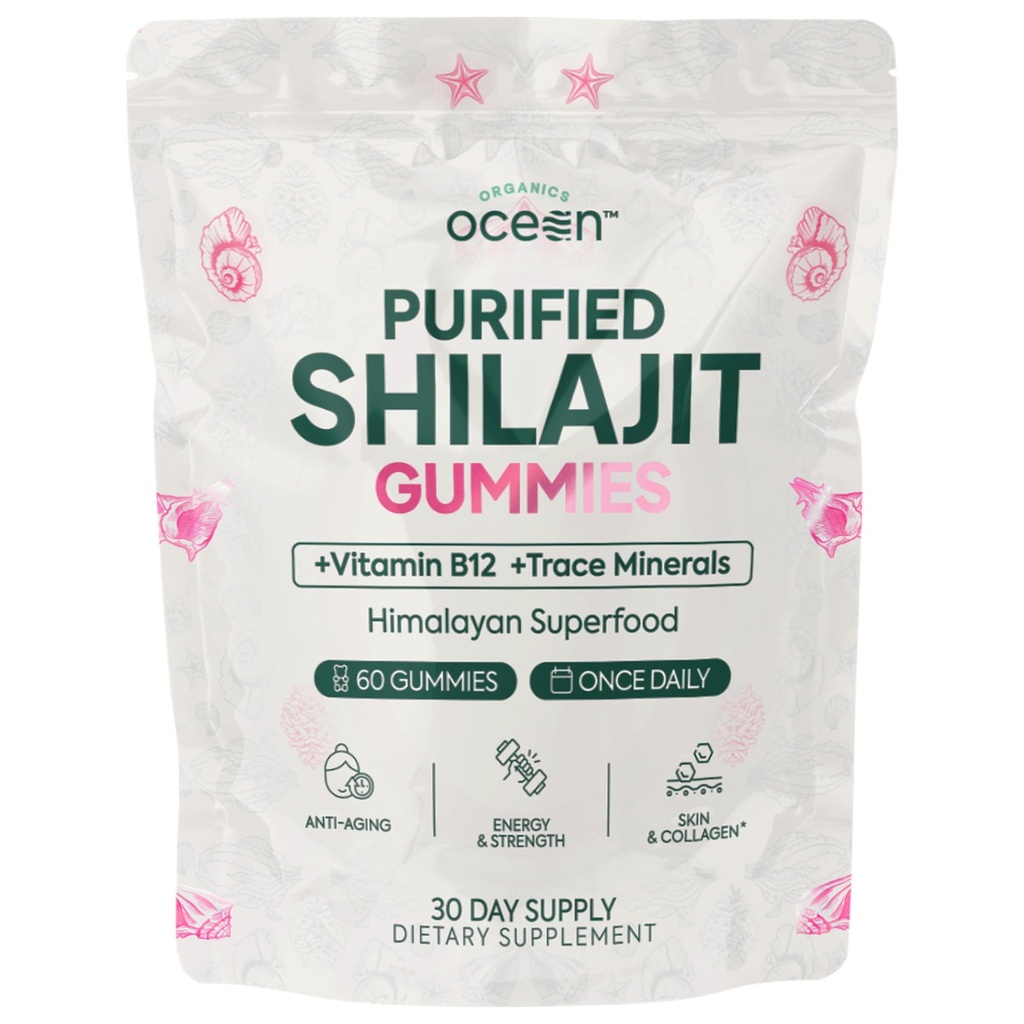 Organics Ocean Shilajit for Men and Women - Shilajit Supplement with Vitamin B12, Chromium and Selenium for Age-Defying, Energy, Hormone Support - Pumpkin Cocoa Flavor - 60 Gummies