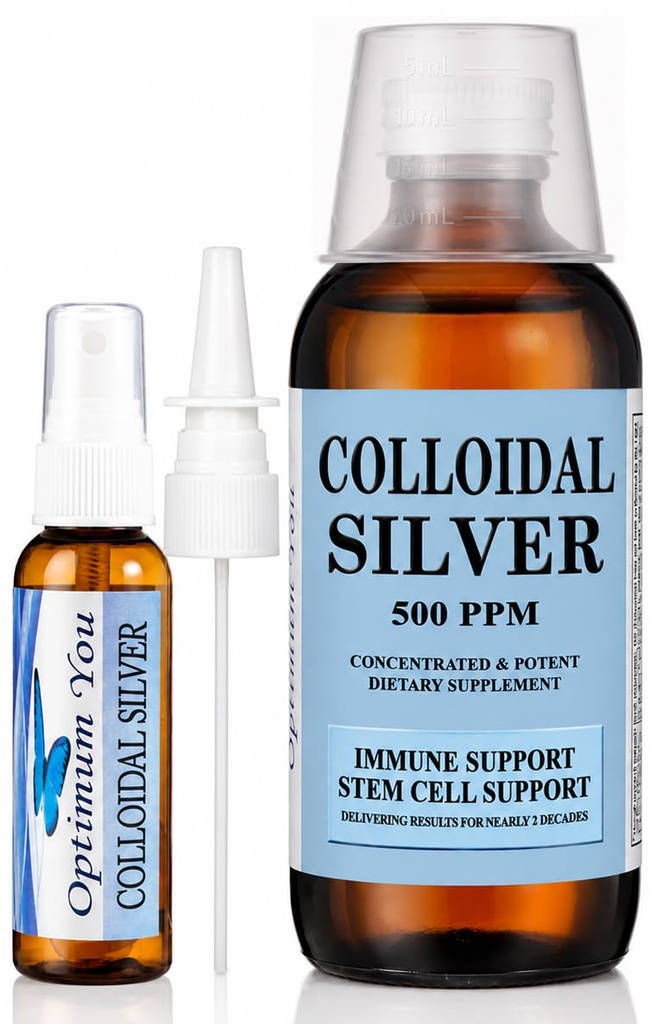Colloidal Silver Liquid | 500 ppm, Extra Strength (16 oz) with Spray Bottle | Wound Care & Superior Healing | Acne & Stem Cell Support