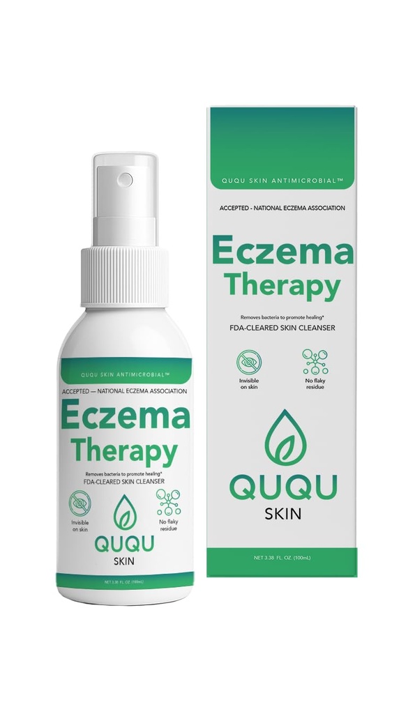 QUQU Skin Hocl Acid Eczema Spray - Instant Relief for Itchy, Red & Raw Skin - Gentle HOCl Mist for Babies, Kids & Adults - Soothes Atopic Dermatitis & Rash Symptoms - Steroid & Alcohol Free -(3.8 Fl)