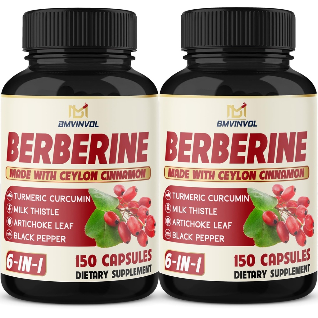 2 Pack Berberine HCl- Plus Ceylon Cinnamon, Turmeric, Milk Thistle, Artichoke, Black Pepper, Berberine HCI Root Supplements Pills - Immune System