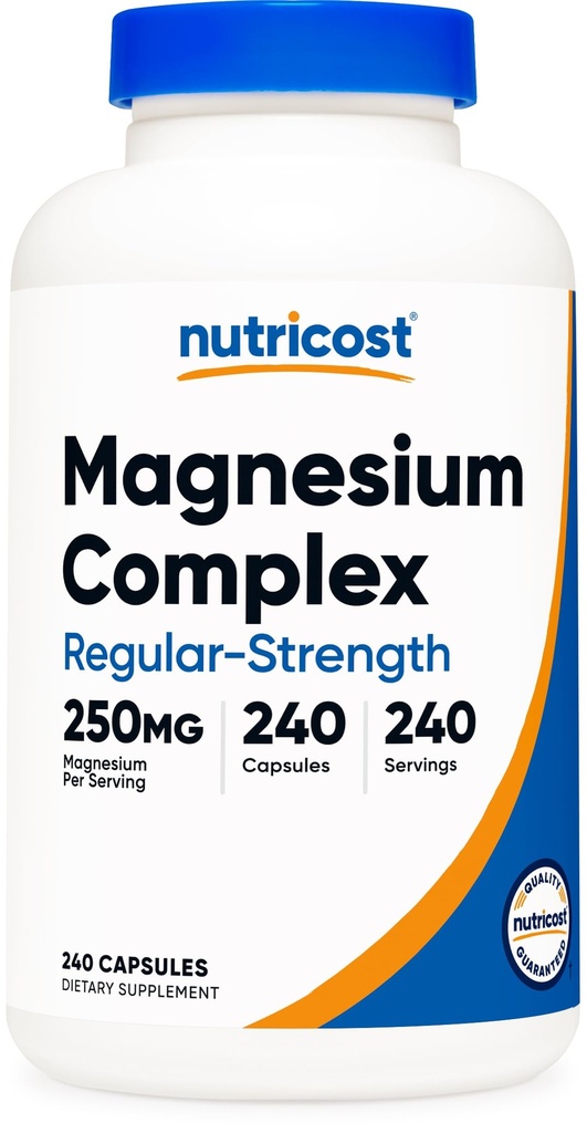 Nutricost Magnesium Complex 250mg, 240 Κάψουλες - Οξείδιο του μαγνησίου, Κιτρικό και Γλυκινικό - Χωρίς γλουτένη και μη ΓΤΟ