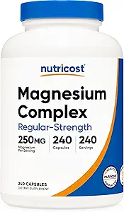 Nutricost Magnesium Complex 250mg, 240 Κάψουλες - Οξείδιο του μαγνησίου, Κιτρικό και Γλυκινικό - Χωρίς γλουτένη και μη ΓΤΟ