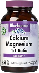 BlueBonnet Calcium Magnesium 1:1 Ratio Vegetarian Capsules, 90 Count