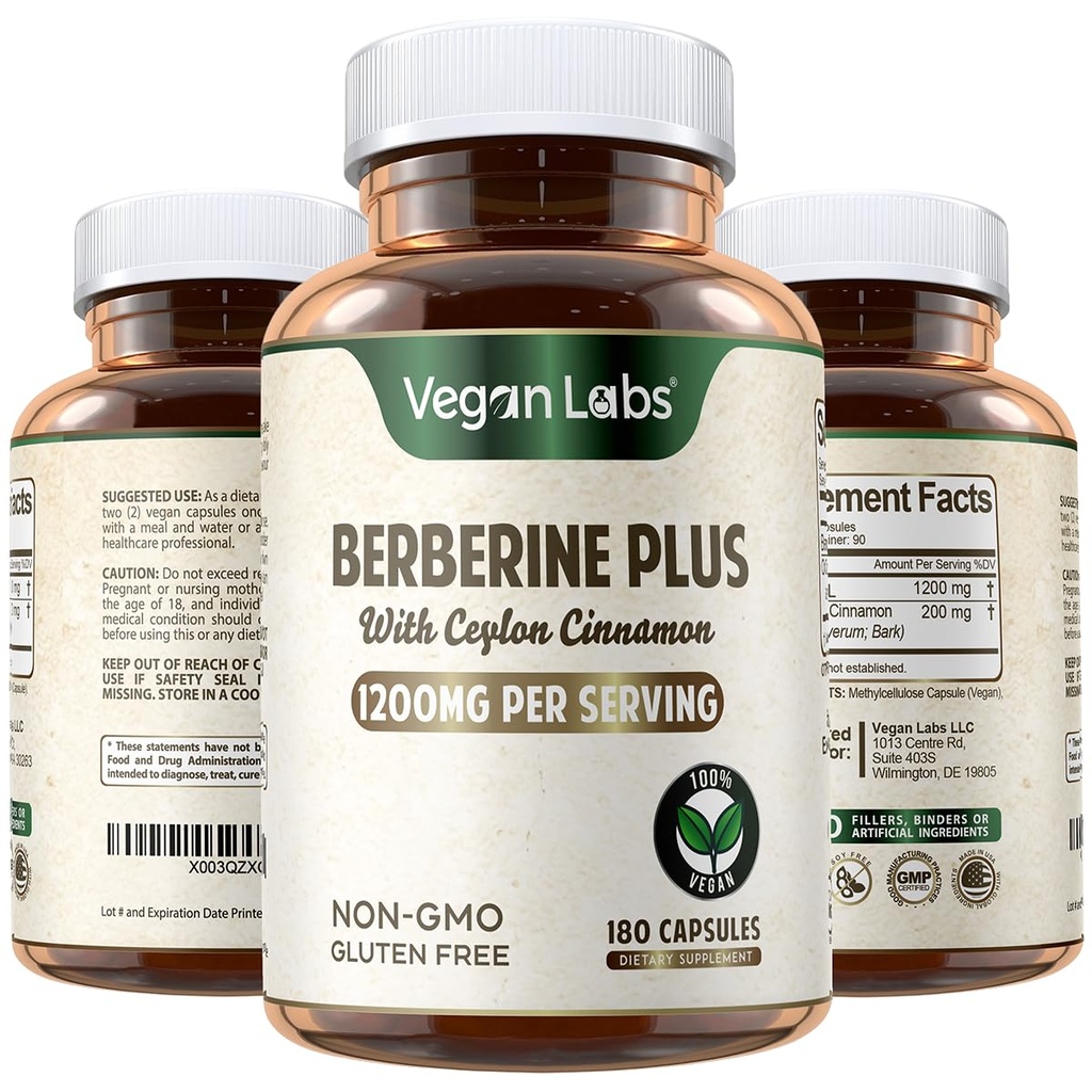 Εργαστήρια Vegan Βερβερίνη HCL 1200MG με Βιολογική Κεϋλάνη Κανέλα- 180 Κάψουλες Vegan- Υποστηρίζει τη συνολική υγεία και ανοσοποιητικό σύστημα