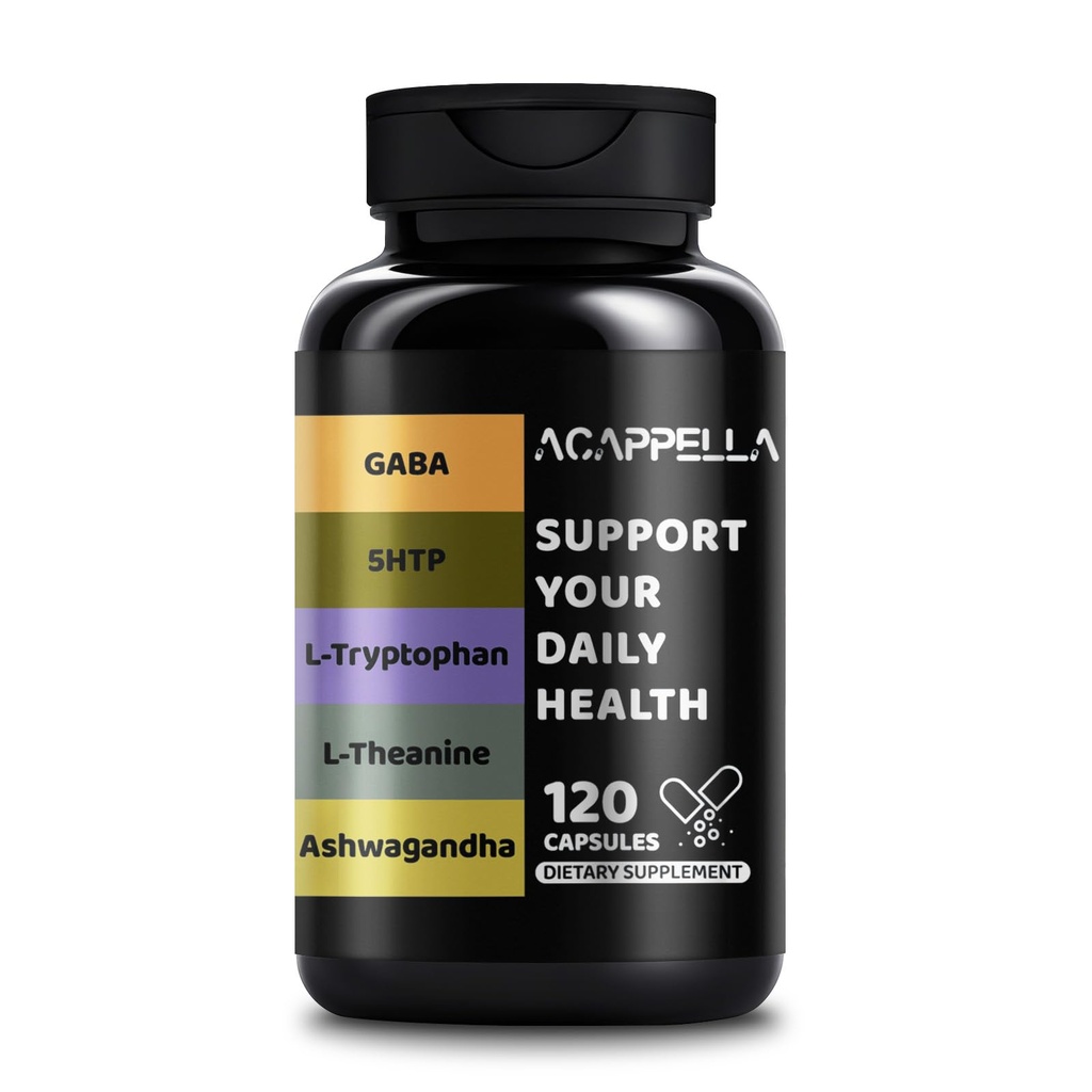 ACAPPELLA Ashwagandha Capsules with 5HTP 200mg Capsules GABA l-tryptophan 1000mg l-theanine Supplement - 120 Count
