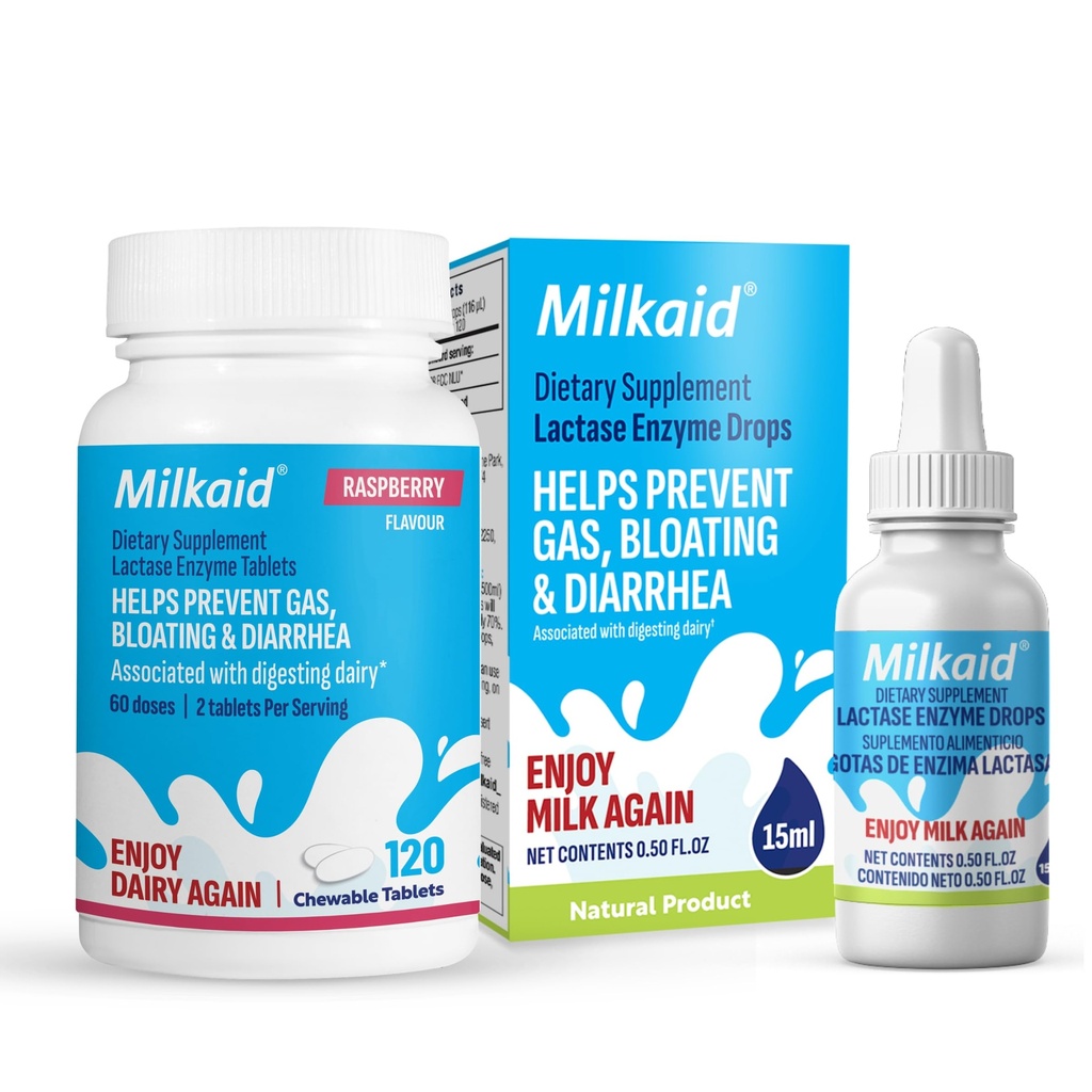 Milkaid Lactase Enzyme Drops Tabletισκία για τη δυσανεξία της λακτόζης Relief 