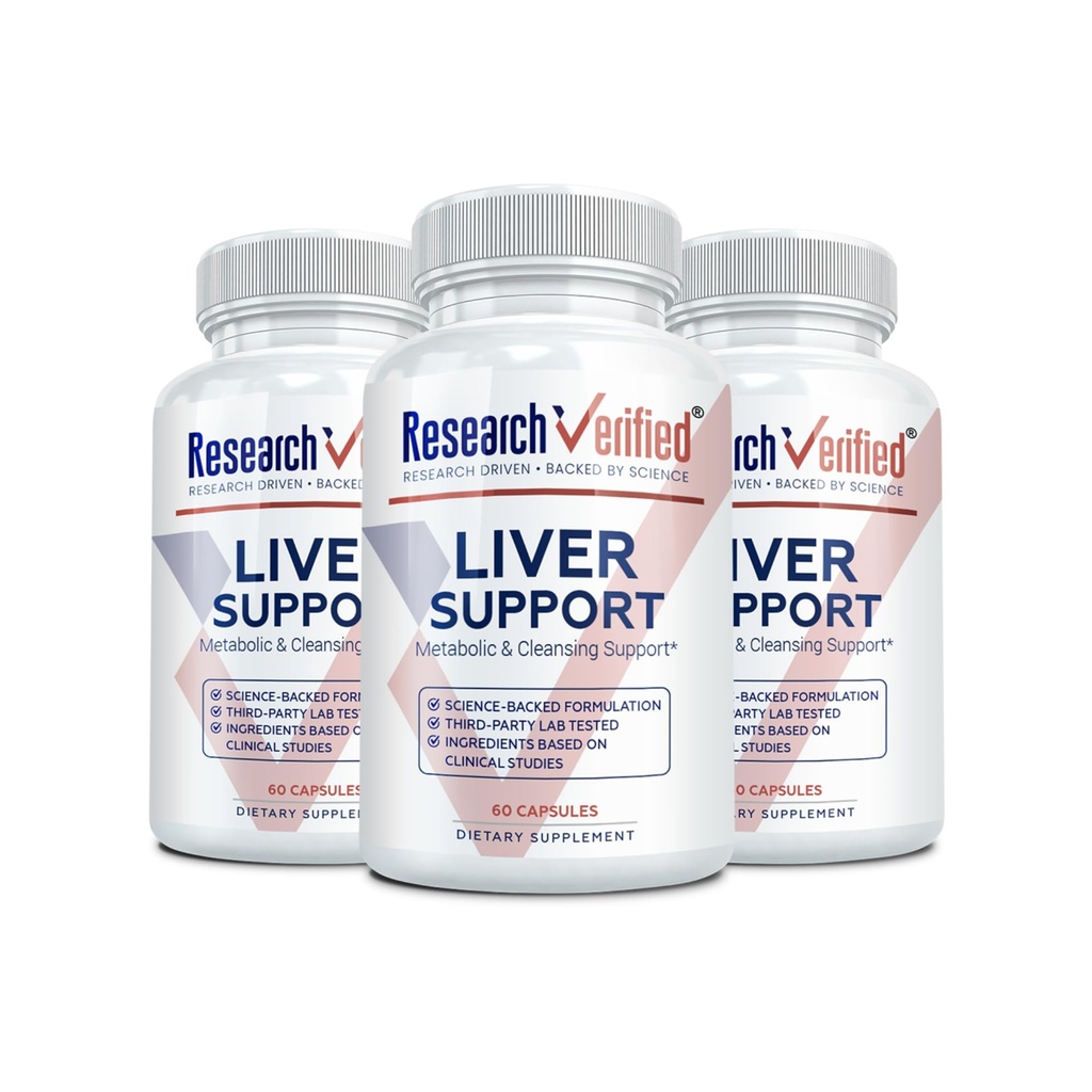 Research Verified Liver Support - Liposomal Milk Thistle, Artichoke Extract, Glutathione, BioPerine - Vegan - 60 Capsules - Pack of 3