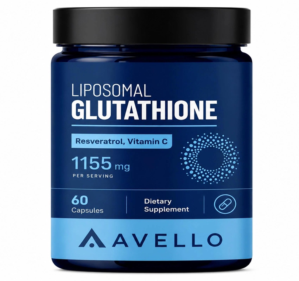 Avello Liposomal Glutathione Capsules, 1000mg Reduced GSH Complex with Vitamin C Riboflavin Selenium Resveratrol, Antioxidant Cellular Liver Skin Immune Support, Vegan Gluten-Free, 60 Count(1pc)