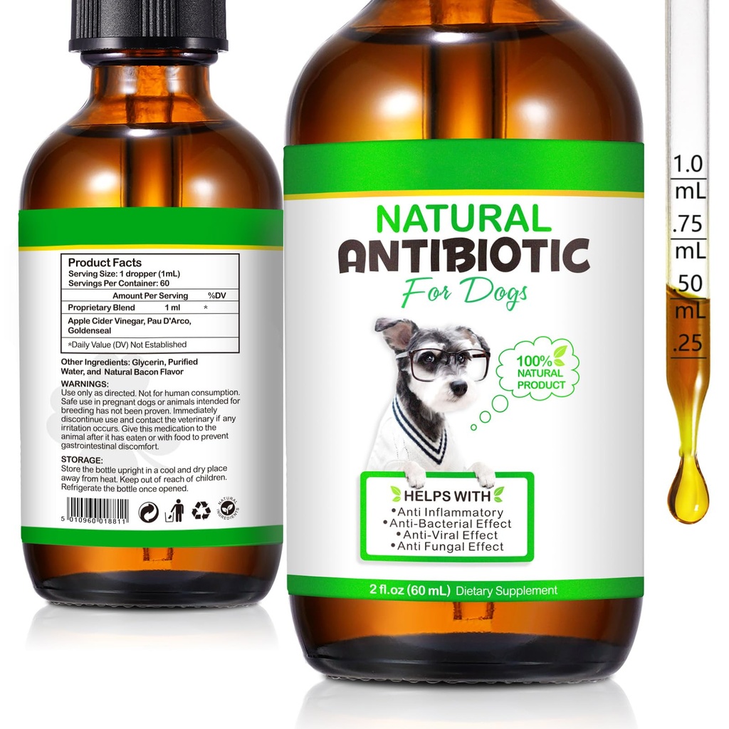 NenMaoKeNu Antibiotics for Dogs, Natural Antibiotics for Dogs, Dog Multivitamin for Pets, Dog Supplies Antibiotics, Dog Allergy and Itch Relief - 60ML