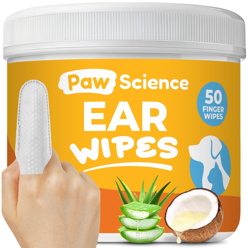 Paw Science Dog & Cat Ear Cleaner Wipes – Pet Finger Wipes for Cats & Dogs – Cleaning, Soothing, & Deodorizing Itchy Ears – Ear Relief Solution Wash (Unscented)