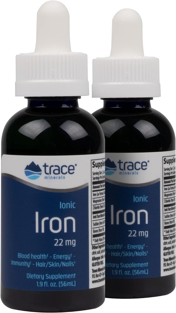 Trace Minerals Ionic Iron, 22mg - Energy Support Supplement with Magnesium & Iron - Aid Brain Health & Immune System Function - Gluten-Free Liquid Supplement - 1.9 fl oz (2 Pack) (92 Servings)