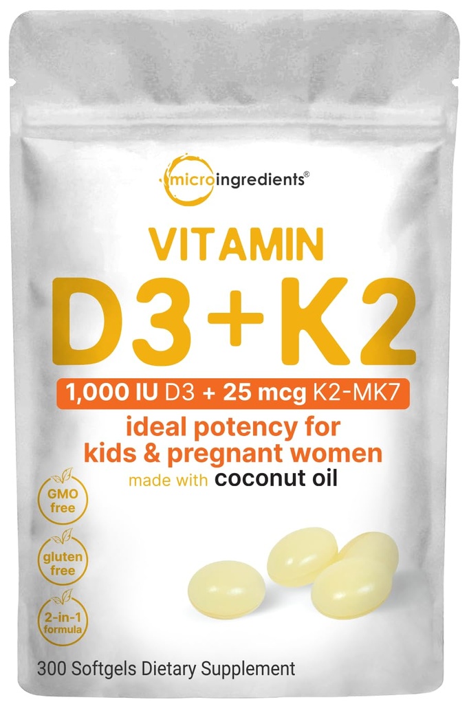 Micro Συστατικά Βιταμίνη D3 1.000 IU + K2 MK-7 25 mcg, 300 Softgels 