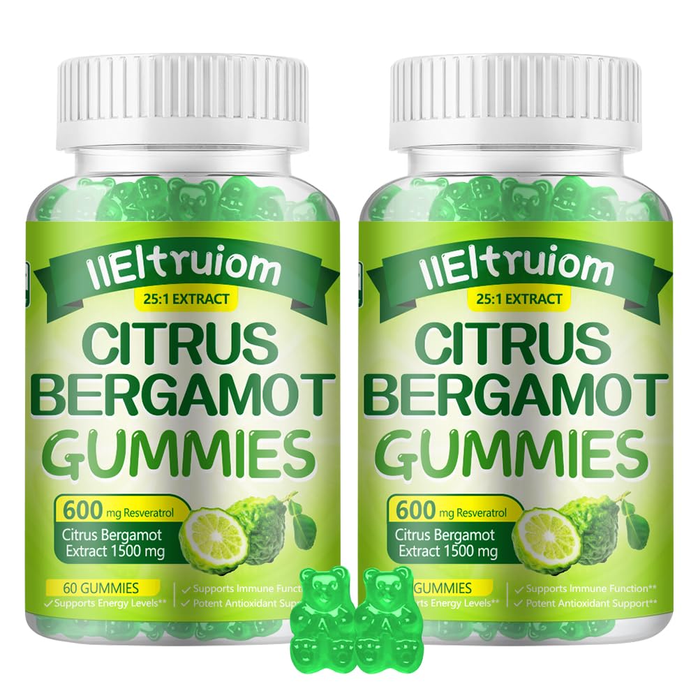 Citrus Bergamot 1500mg, Citrus Bergamot Gummies for Healthy Cholesterol, Bergamot Supplements 25:1 Extract from Italy Bergamot, Resveratrol & Niacin - Gluten Free, 120 Count