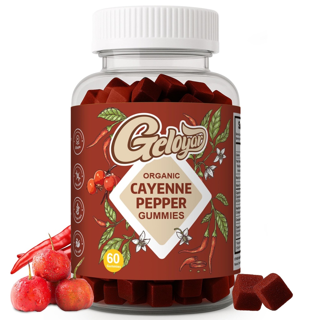 Cayenne Pepper Supplements Gummies, Support Cardiovascular & Immune System, with Hawthorn Berry Extract, Herbal Wellness & Vitality Support, Capsaicin for Energy & Metabolic Function, 60 Counts