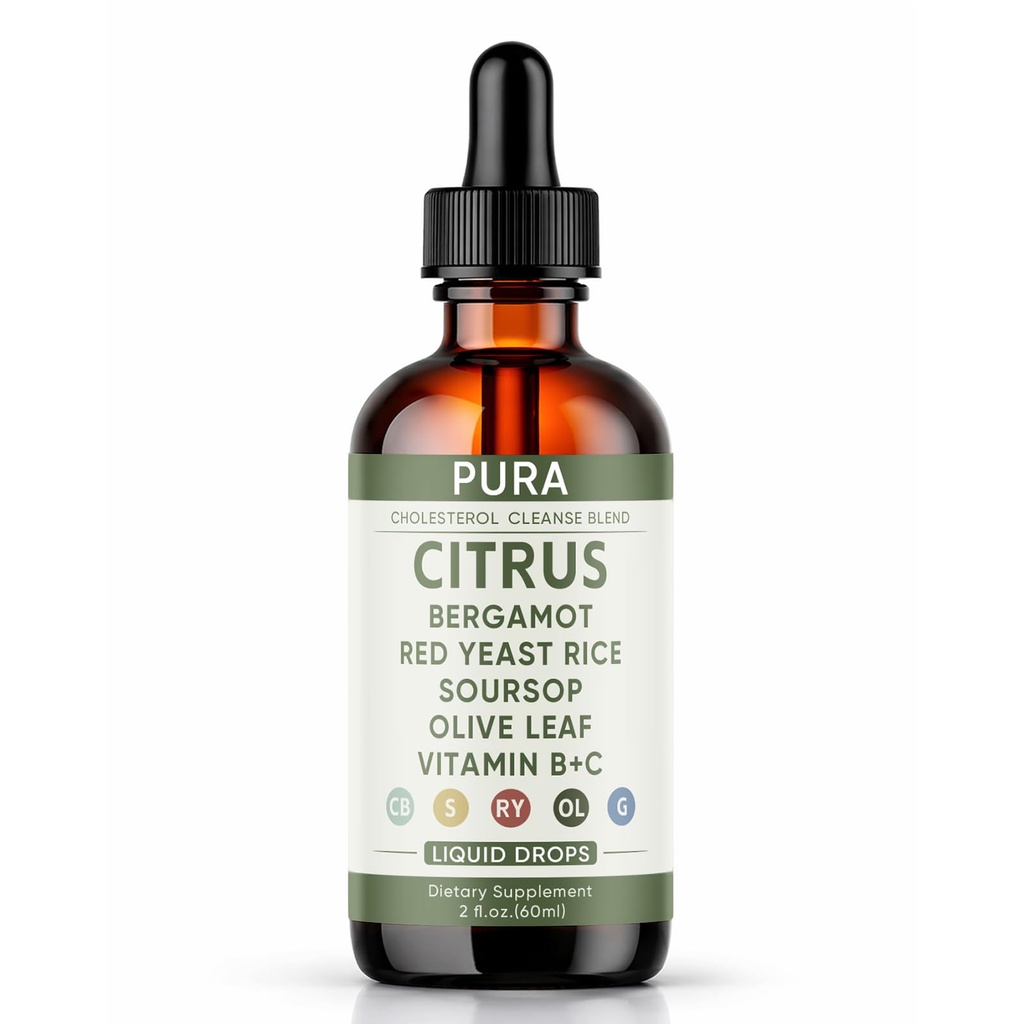 Liver Cleanse Formula, Cholesterol Support Blend with Citrus, Bergamot, Red Yeast Rice, Soursop, Olive Leaf, Vitamin B+C, Natural, Non-GMO, Vegan (60ml) (1pcs)