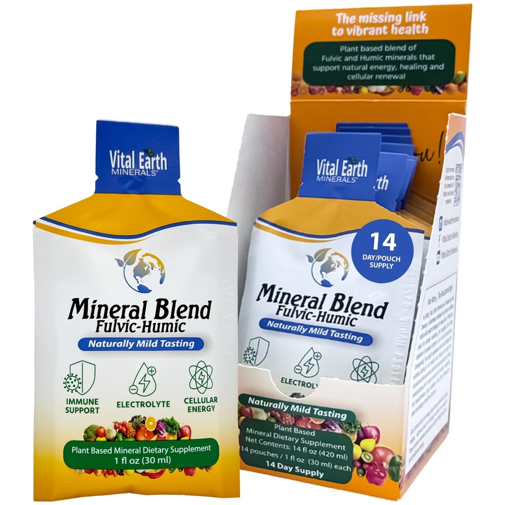 Vital Earth Minerals Detox & Wellness Support – Fulvic Humic Mineral Blend with 70+ Trace Minerals, Electrolytes, 14 Single-Serve Packs/Box