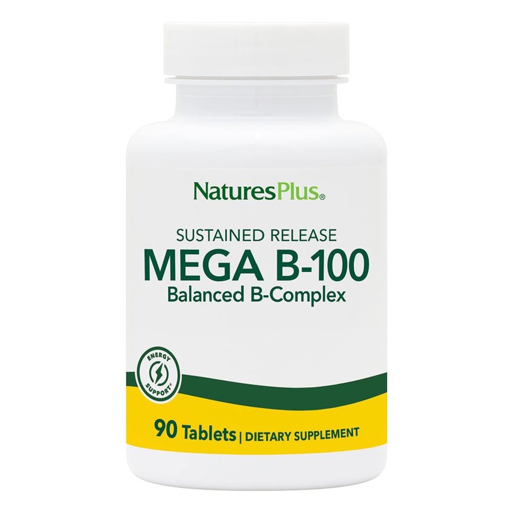 Natures Plus Mega B-100 Complex - 90 Vegetarian Release Tablets - Ενέργεια & Εγκέφαλος Booster - Χωρίς γλουτένη - 90 Σερβιέτες