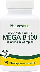Natures Plus Mega B-100 Complex - 90 Sustained Release Vegetarian Tablets - Energy & Brain Booster - Gluten Free - 90 Servings