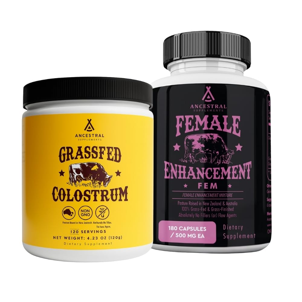 Ancestral Supplements FEM & Colostrum Powder Bundle for Women – Supports Hormone Balance, Energy, Skin, Immunity & Digestion – Grass Fed, Pasture Raised Female Organ Blend with Bioactive Colostrum
