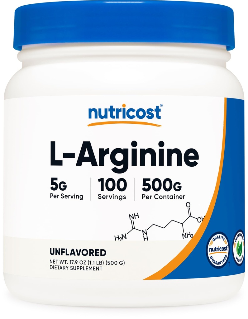 Nutricost L-αργινίνη σε σκόνη 500 γραμμάρια (1.1lbs) - Καθαρή L-αργινίνη σε σκόνη - 5000mg ανά υπηρεσία; 100 Σερβιέτες