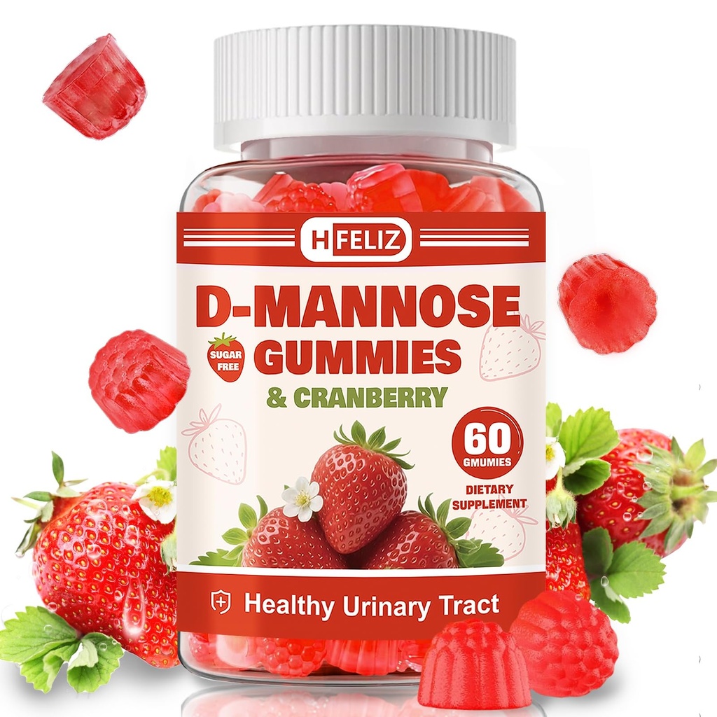 D Mannose with Cranberry Gummies, D-Mannose Supplements 1300mg for Women, Support Natural Urinary Tract & Bladder Health, Sugar-Free, 60 Count