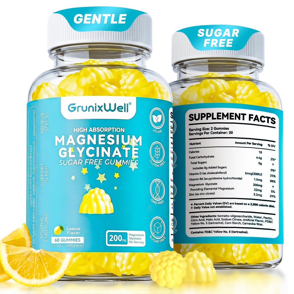 Magnesium Glycinate 200mg, Gummies, Stomach-Friendly Daily Magnesium Supplement, Sugar Free ComplexGummies for Vegan, Calm & Relaxtion Boost