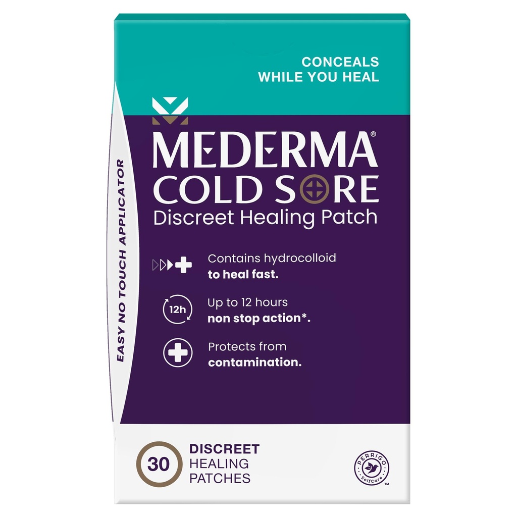 Mederma Cold Sore Discreet Patch - Hydrocolloid Gel for Redness & Swelling, Conceals Cold Sores (30 Patches)