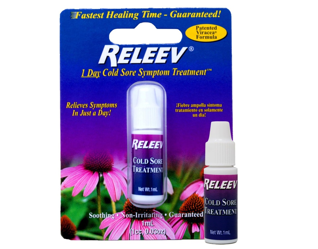 Releev 1 Day Cold Sore Symptom Relief, Soothing Non-Irritating Patented Viracea Formula, 1 ml