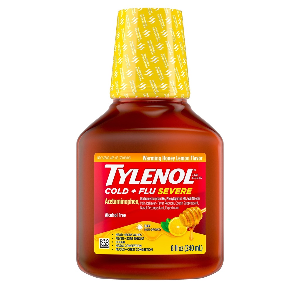 Tylenol Severe Cold + Flu Medicine, Liquid Day Cold & Flu Relief, Honey Lemon, 8 Fl. Oz