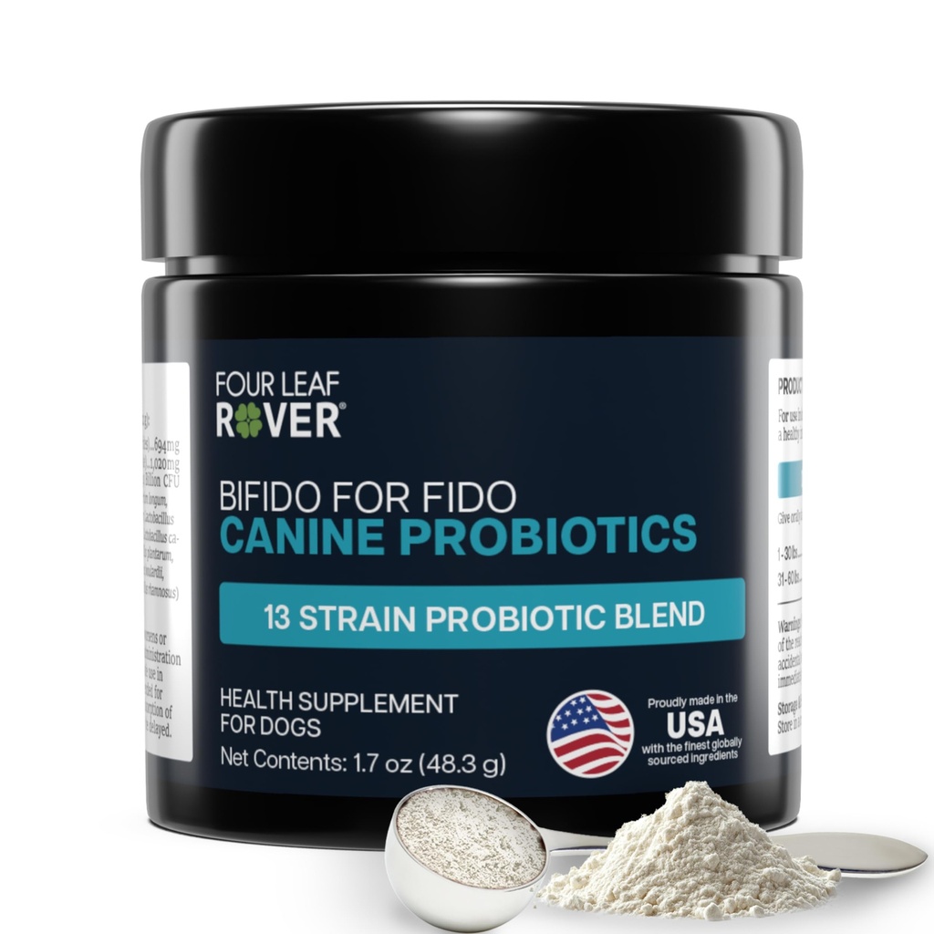 Four Leaf Rover Bifido for Fido - Dog Probiotics for Digestive Health and Gut Health and Immune Balance - 50 Billion CFU - Veterinarian Formulated - 30 Day Large Dog Supply