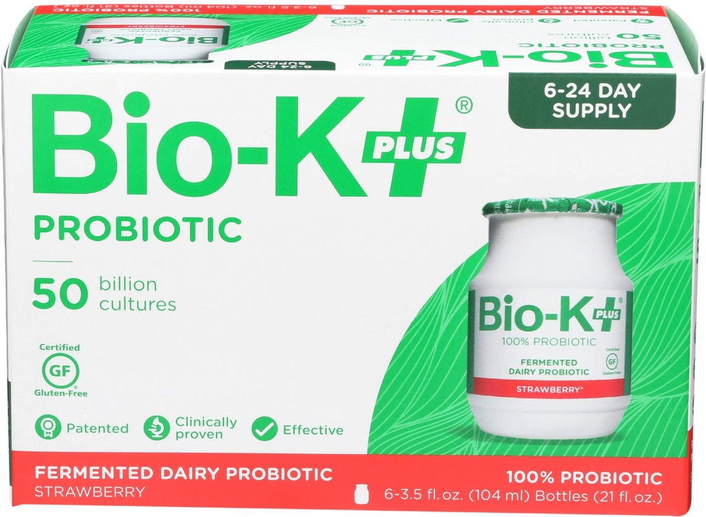 Bio-K Plus - Strawberry Flavor, Drinkable Probiotics for Women & Men - Fermented Dairy Featuring 50 Billion Live and Active Bacteria, Gluten Free - Probiotic Shipped Cold