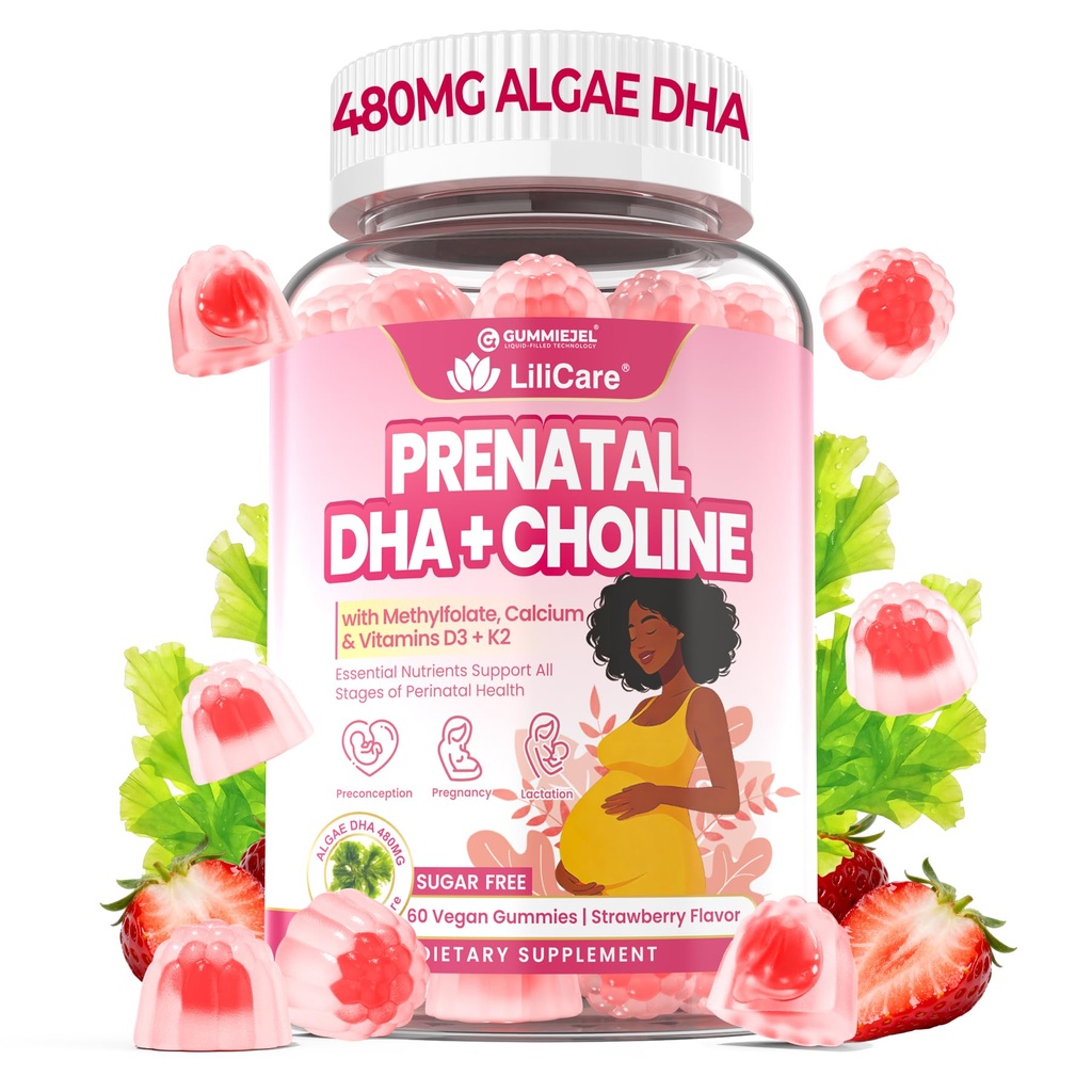 LILICARE Prenatal Vitamins for Women | 800mg Omega-3 w/Methylfolate, Choline, Calcium D3 K2 | Support Brain, Eye & Neural Development in Babies During Pregnancy & Lactation | Sugar Free, Vegan 60ct