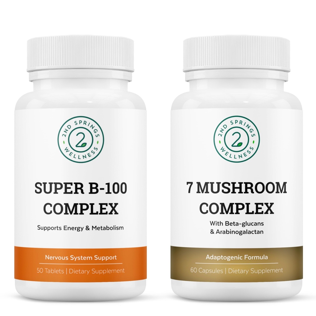 Organic 7 Mushroom Complex & B-100 B Vitamin Complex Vitality Bundle
