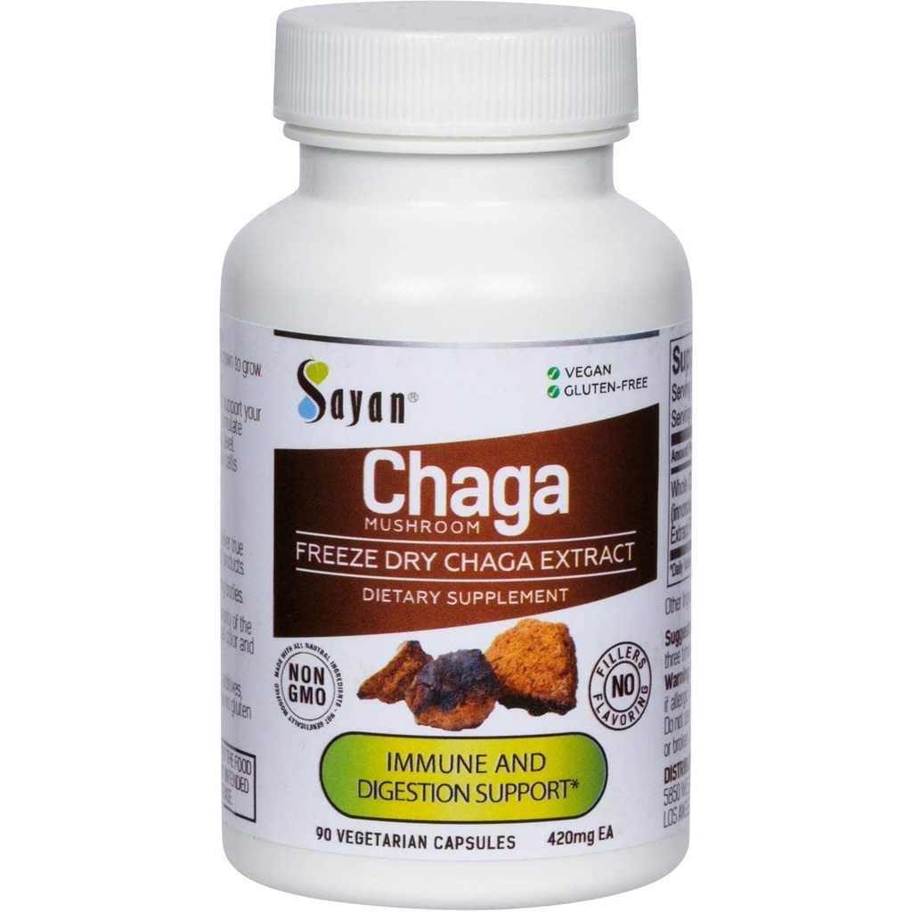 Sayan Siberian Chaga Mushroom Extract – 90 κάψουλες/420mg ea – Natural & Wild-Harvest Antioxidant Supplement – Immune System Support & Regulate Body Functions – Vegan, Non-GMO, No Fillers or Additives