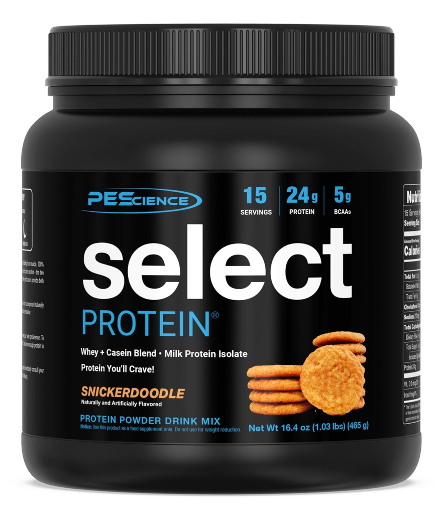 PEScience Select Protein Powder, Whey and Casein Blend, Lean Protein Powder for Women and Men, Low Calorie, Low Carb, Keto Friendly, Gluten Free, Snickerdoodle - 15 Servings