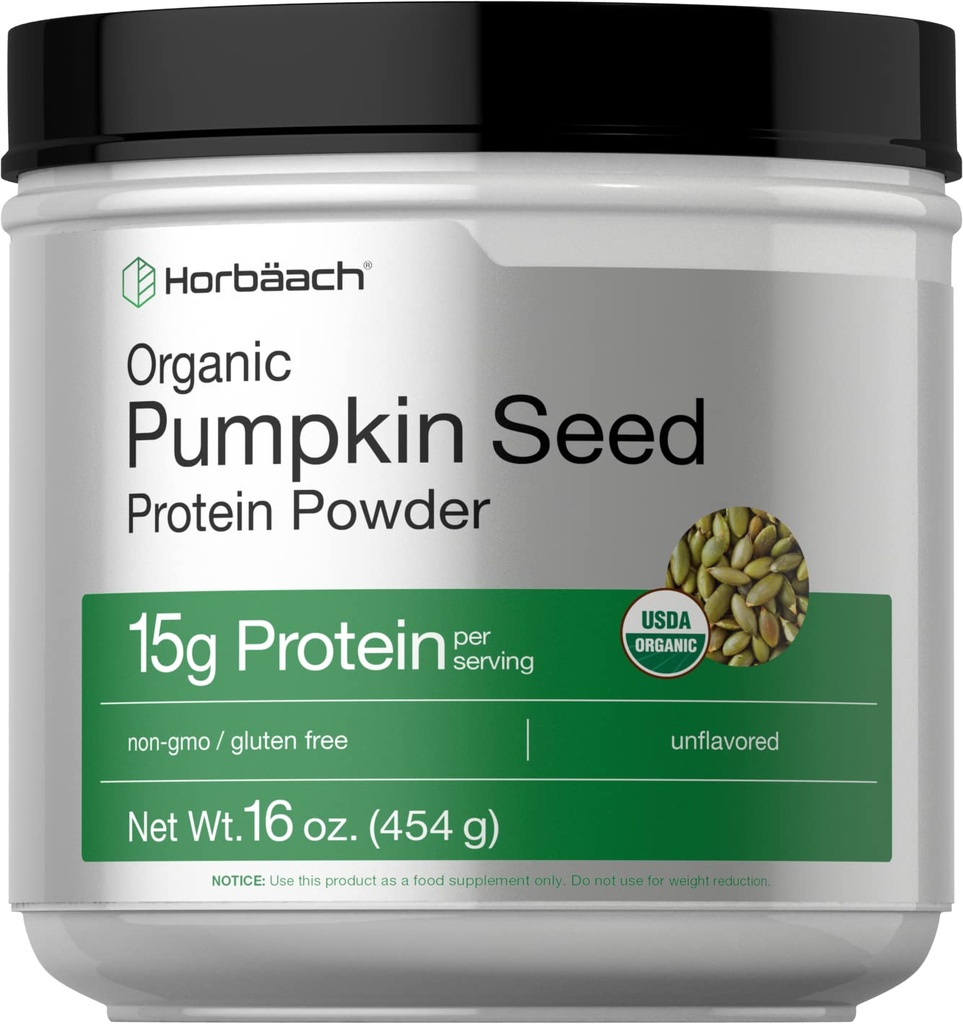 Horbaach Organic Pumpkin Seed Protein Powder | Unflavored | Plant-Based for Smoothies and Baking | Keto, Paleo, Non-GMO & Gluten Free | 16 Ounce (15g Per Serving)