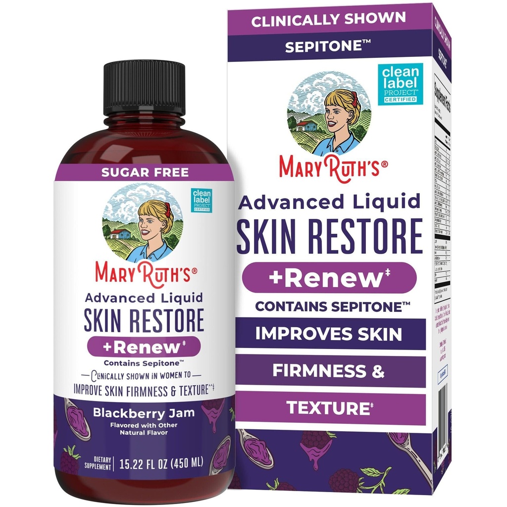 MaryRuth's Liquid Skin Restore + Renew | Clinically Shown in Women to Reduce Fine Wrinkles & Improve Firmness | With Hyaluronic Acid & Vitamin C | With Glycine, Proline, & Hydroxyproline | 15.22 fl oz