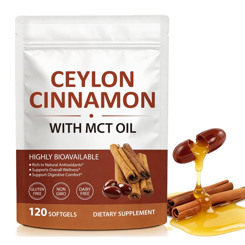 Ceylon Cinnamon Softgels with MCT Oil – 120 Softgels – Cinnamon Supplement – Non-GMO, Gluten Free – Gentle Daily Wellness Support 1Pack