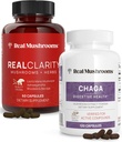 Real Mushrooms RealClarity (60ct) and Chaga (120ct) Κάψουλες Bundle - Mushroom Supplement for Mental Clarity, Focus, Digestive Health & Immune Support - Vegan, Non-GMO, Επαληθευμένα Επίπεδα Βήτα-Γλουκάνων