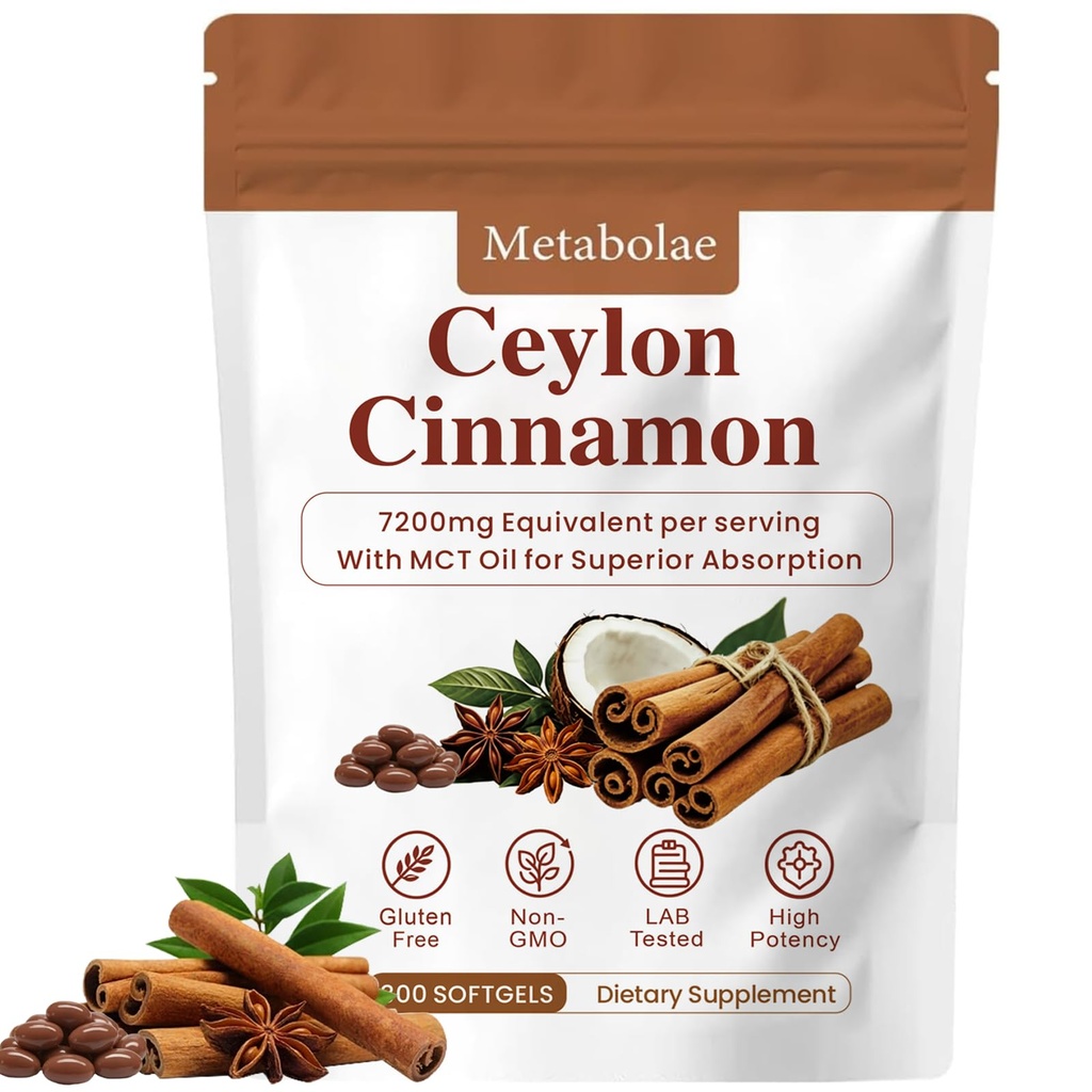 Metabolae Ceylon Cinnamon, Ceylon Cinnamon Capsules with MCT Oil, 300 Softgels, Highly Bioavailable Herbal Extract, Non-GMO, Gluten Free (1PCS)