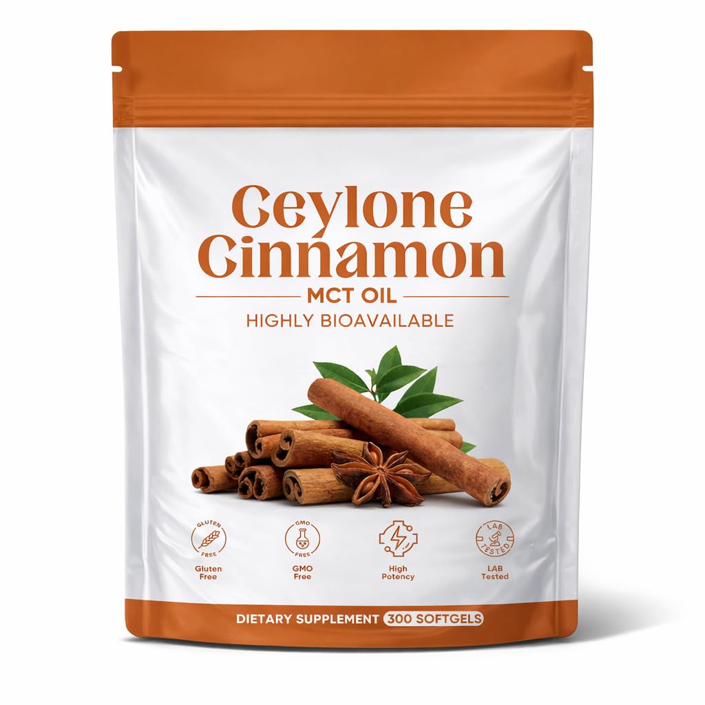 Minnah Noralife Ceylon Cinnamon Capsules 𝟳𝟮𝟬𝟬𝙢𝙜 Equivalent with MCT Oil, Highly Bioavailable Herbal Extract, Non-GMO, Gluten Free, 300 Soft gels