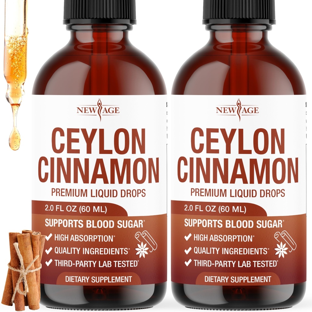 NEW AGE Ceylon Cinnamon Tincture Drops - Liquid Cinnamon Supplements for Overall Support - Cinnamomum Verum Bark Extract - Vegan, Sugar & Alcohol-Free, Non-GMO - 4 fl oz