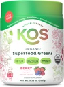KOS Organic Superfood Greens Powder - Gut Health from Prebiotic Fiber, Supergreens and Adaptogens - USDA Certified Organic, Made in a GMP Certified Facility - 28 Services Berry