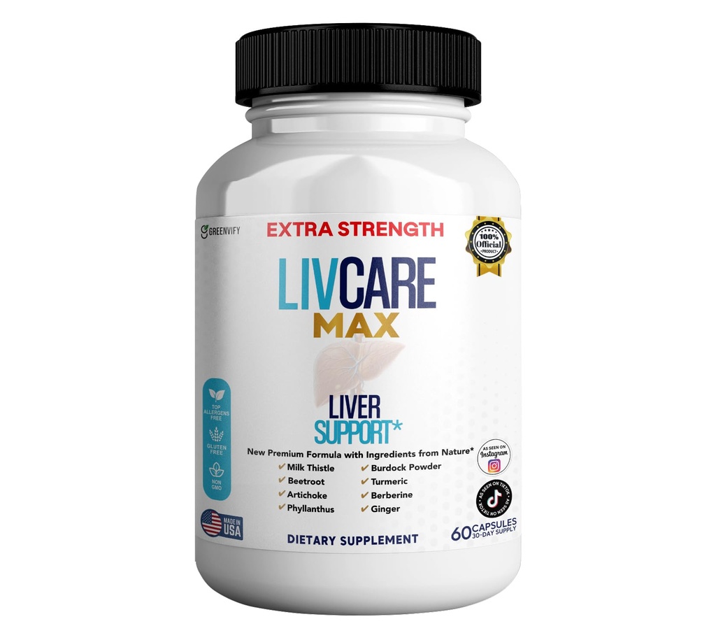 Livcare Max Liver Support Supplement, Milk Thistle Detox and Cleanse Complex, 60 Capsules