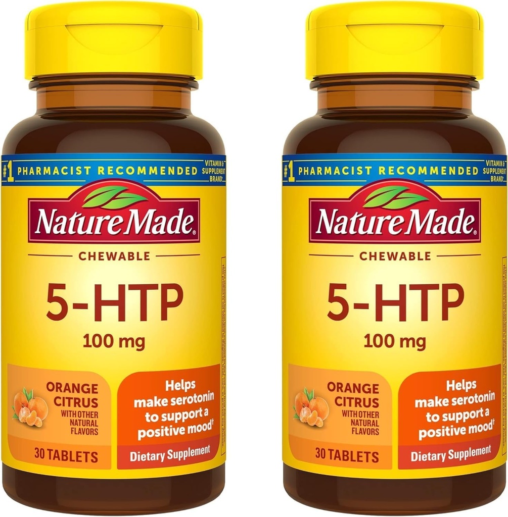 Nature Made Chewable 5HTP 100mg, 5-HTP Mood Support Supplement, 30 5 HTP Chewable Tablets, 30 Day Supply (Pack of 2)
