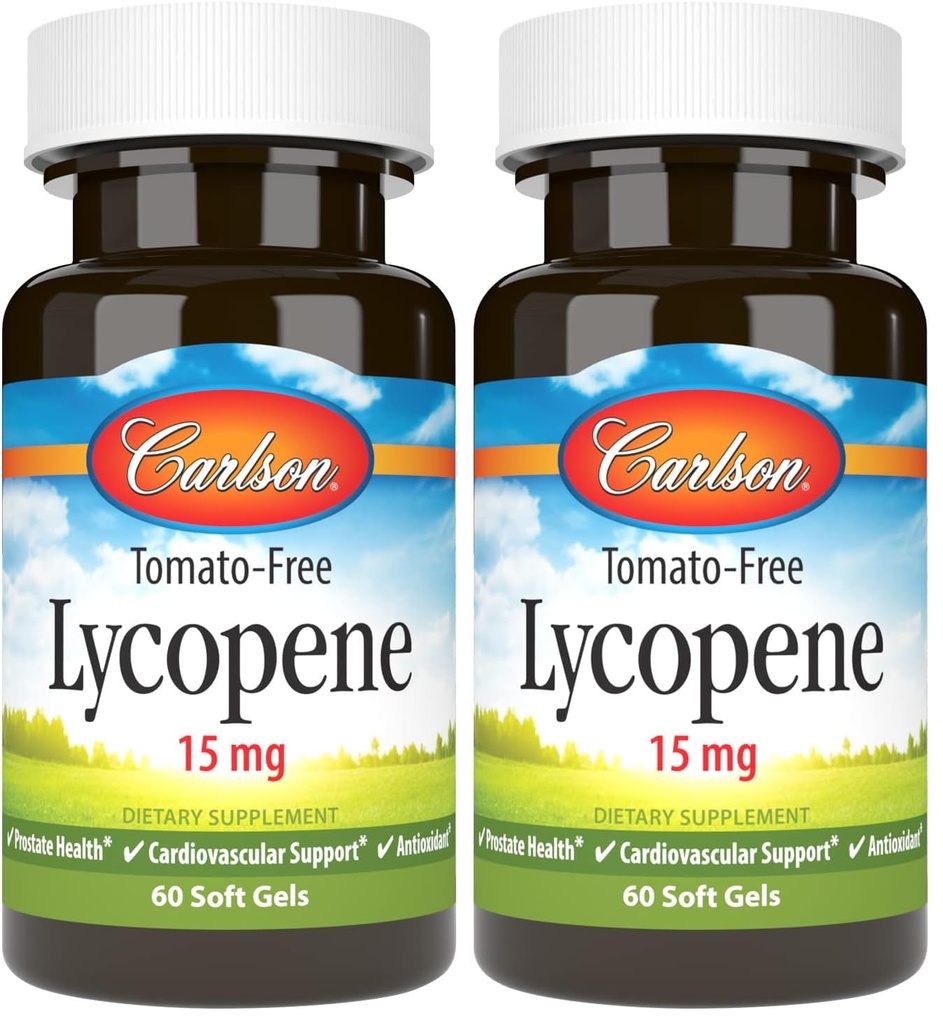 Carlson - Lycopene, 15 mg, Tomato-Free, Prostate Health & Circulation Support, Optimal Wellness, 60 Softgels (Pack of 2)