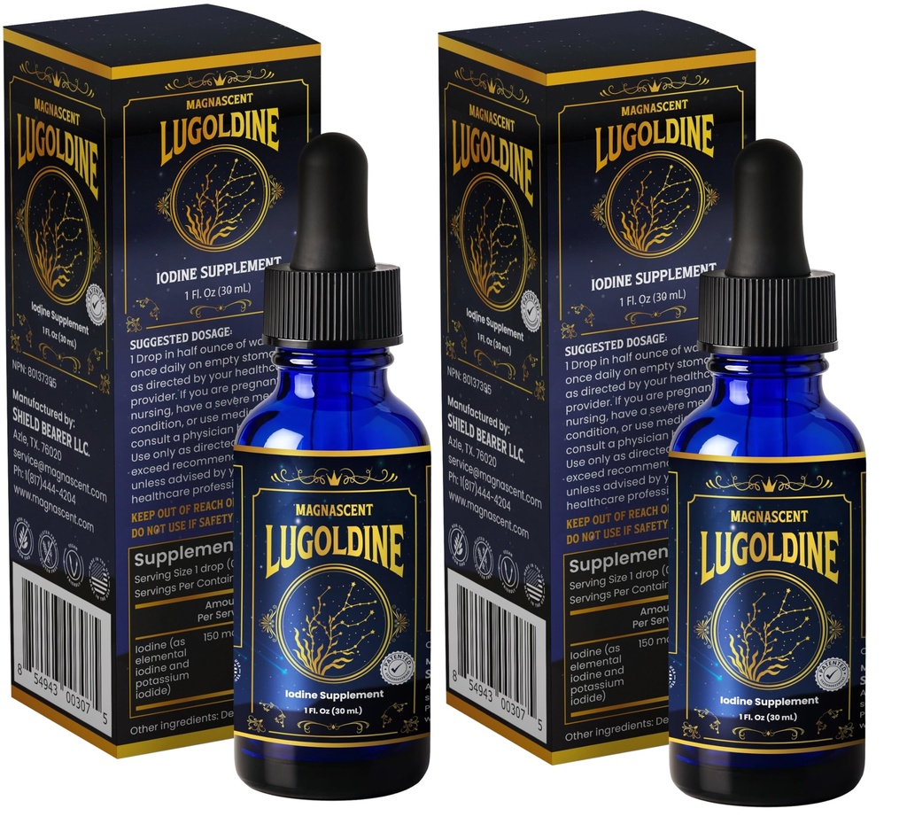 Lugoldine Iodine Drops 1 oz – Patented Process (US20090022816A1), 150 mcg Iodine (100% Daily Value), Alcohol-Free & Glycerin-Free, Liquid Iodine Supplement