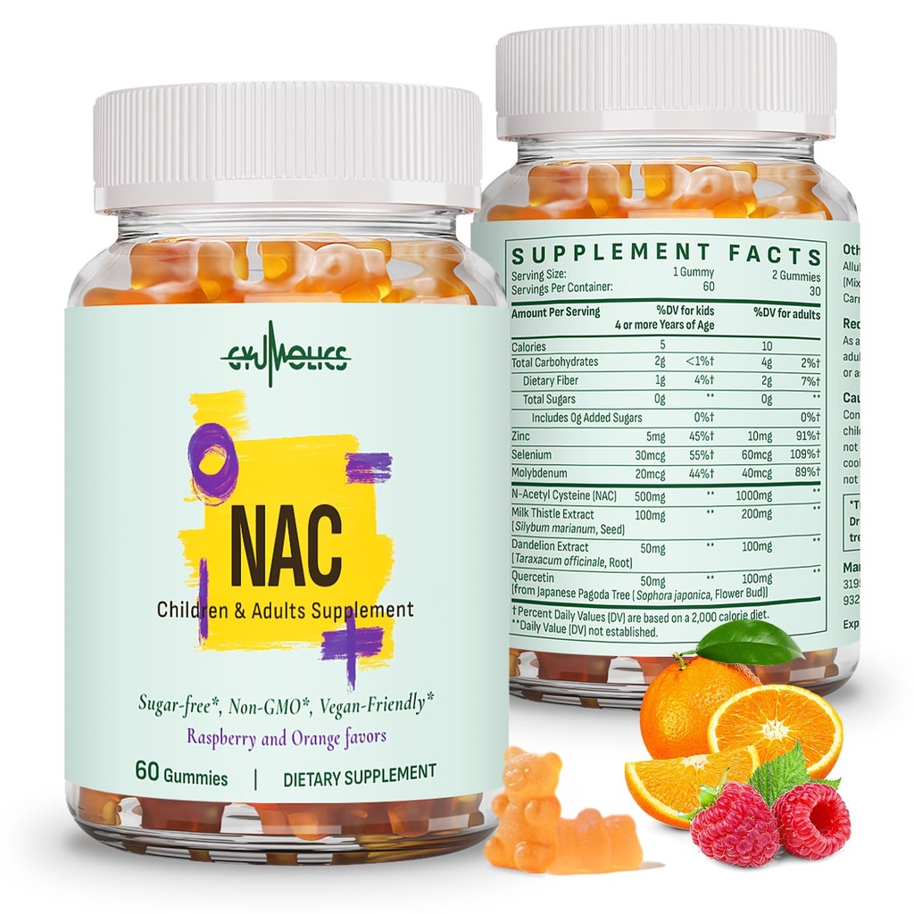 2Pcs NAC Supplement 1000mg for Adults & 500mg for Kids, Nac Supplement N-Acetyl Cysteine Gummies, Antioxidant Support, Vegan, Non-GMO, Sugar-Free – 120 Gummies